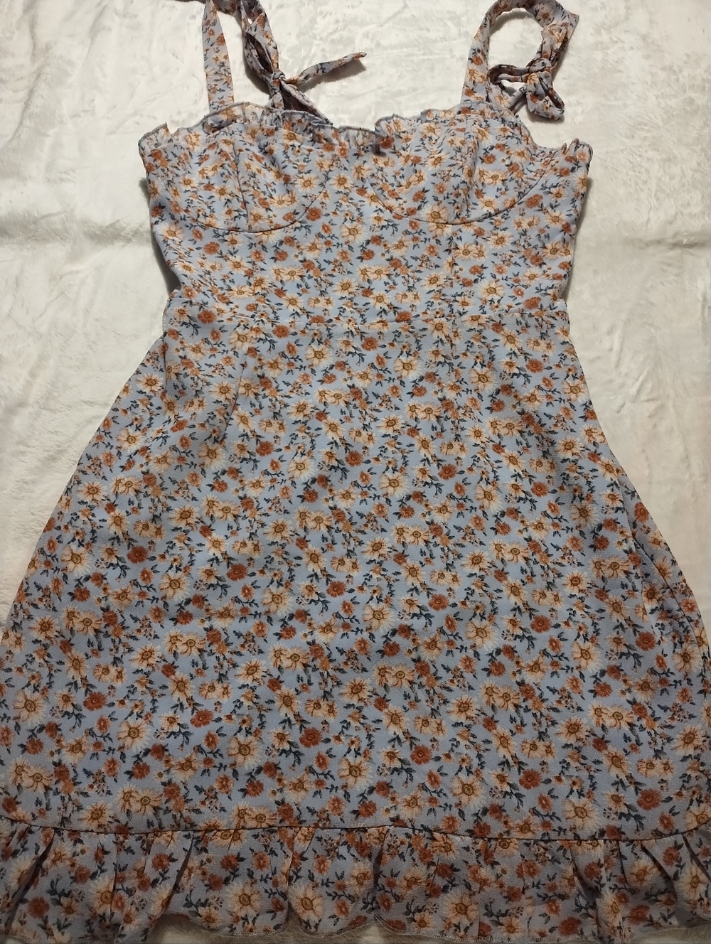 Forever 21 Light Blue Floral Tie-Shoulder Dress